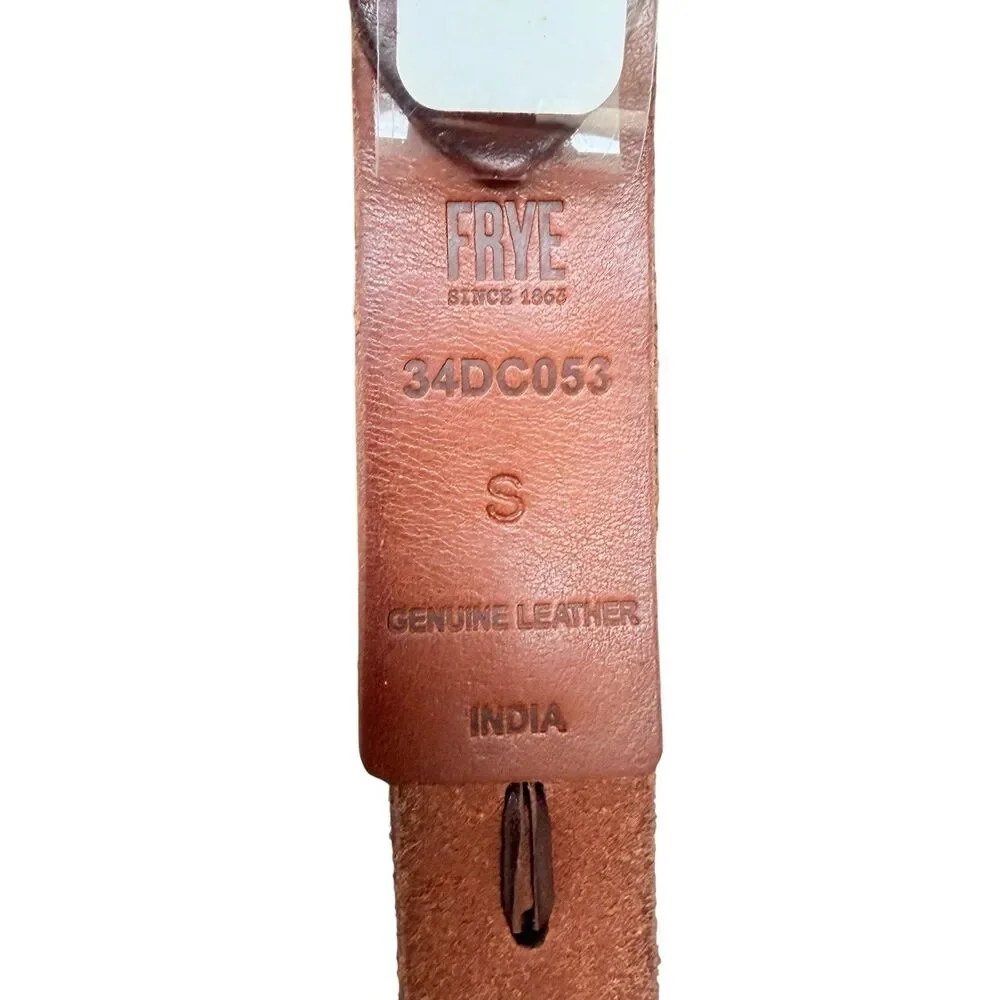 Frye Cognac Leather Belt Silver Buckle Womens Small Woven Detail Style 34DC053